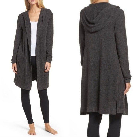 Barefoot Dreams Sweaters - Barefoot Dreams CozyChic Lite Coastal Hooded Long Cardigan Carbon Grey XS Small